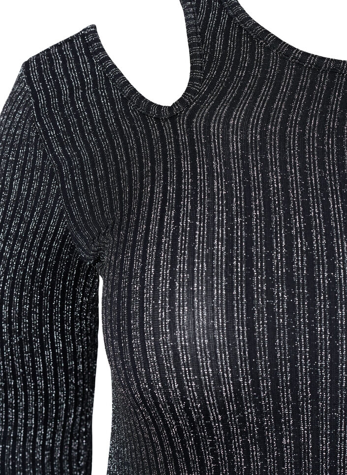 Långärmad blus med utskärning och glitter, B. w. Silver Stripes, Packshot image number 2