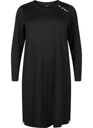 Långärmad jerseyklänning med knappdetaljer, Black