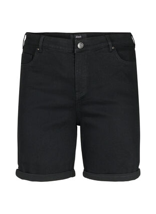 Åtsittande jeansshorts med hög midja, Black, Packshot image number 0