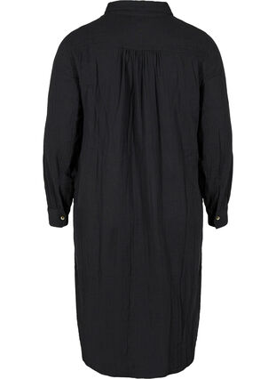 Lång bomullsskjorta med klassisk krage, Black, Packshot image number 1