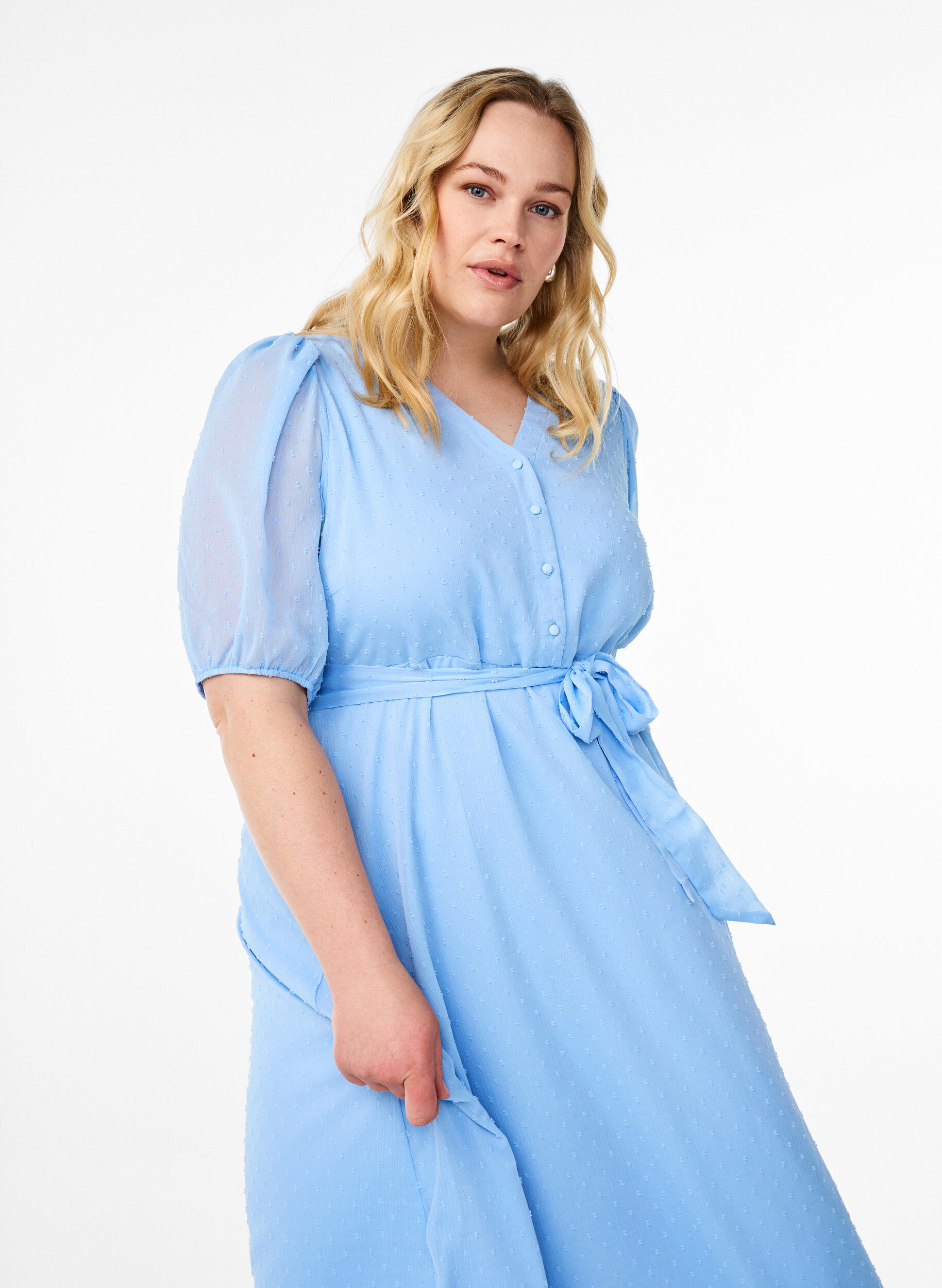 ZizziMidikl&auml;nning med V-ringning och knytband, Bl&aring;, Model image number 2