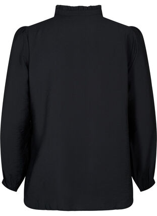Skjortblus i viskos med volangkrage, Black, Packshot image number 1