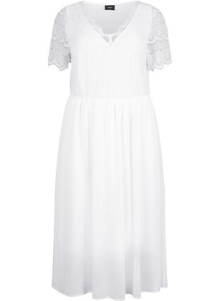 Festklänning med spets och empire-midja, Bright White, Packshot image number 0