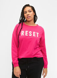 Sweatshirt med text, Fuchsia P. W. Reset, Model