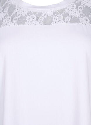 Kortärmad t-shirt av bomull med spets, Bright White, Packshot image number 2