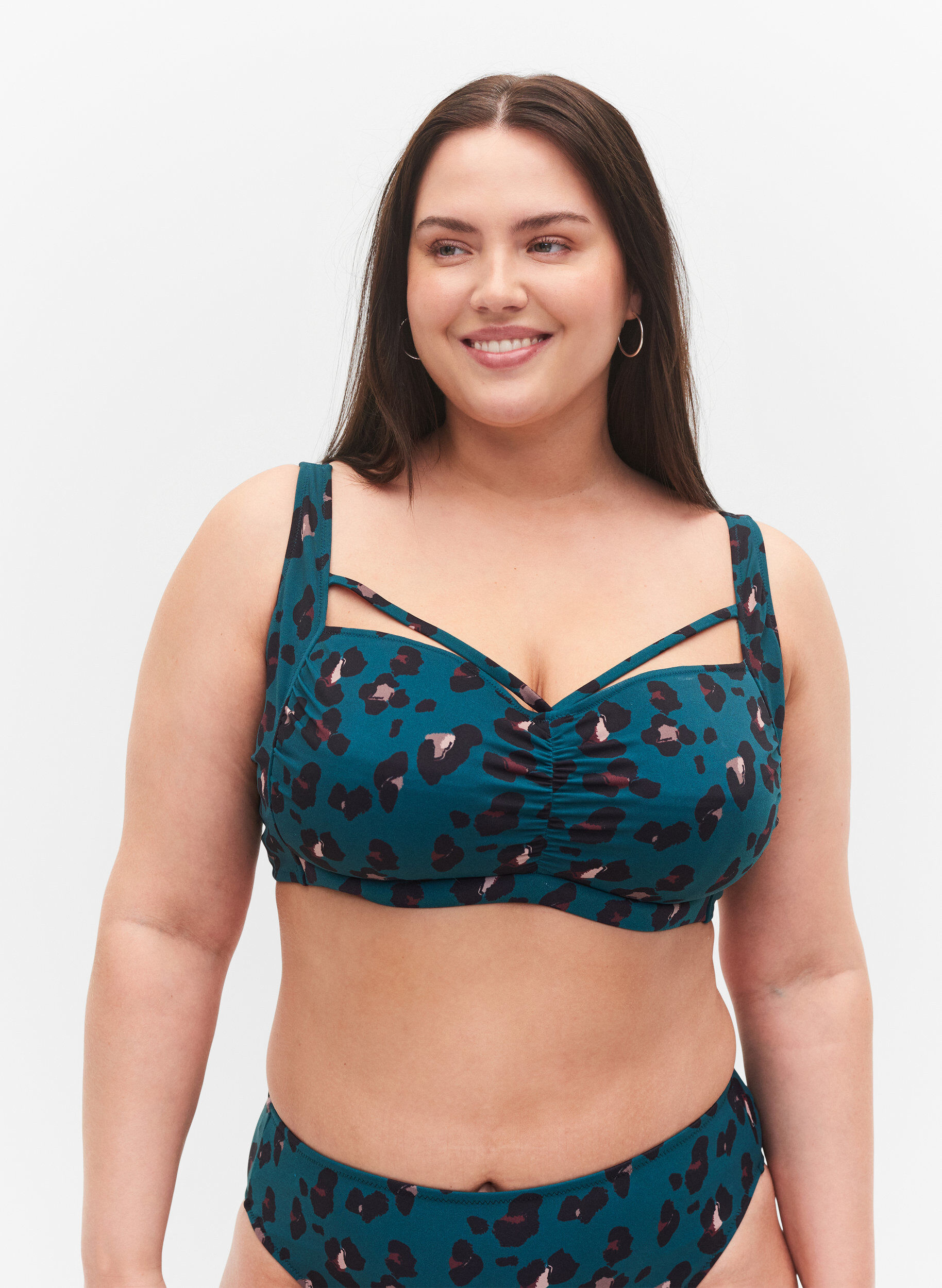 Zizzi Bikini-bh med drapering och band &ouml;ver bysten, Leopard, Model image number 0