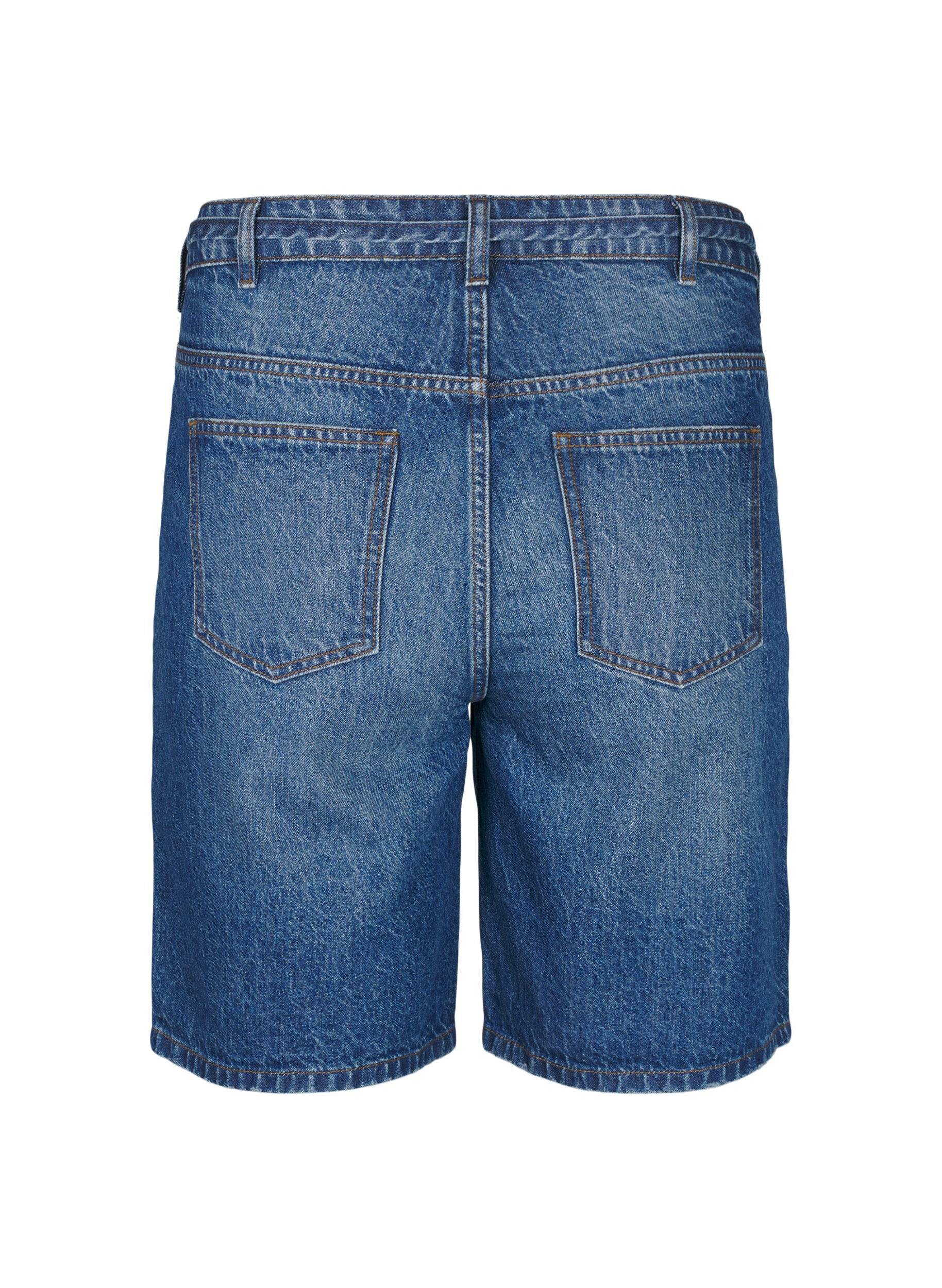 ZizziFigurn&auml;ra jeansshorts med knytsk&auml;rp, Bl&aring;, Packshot image number 1