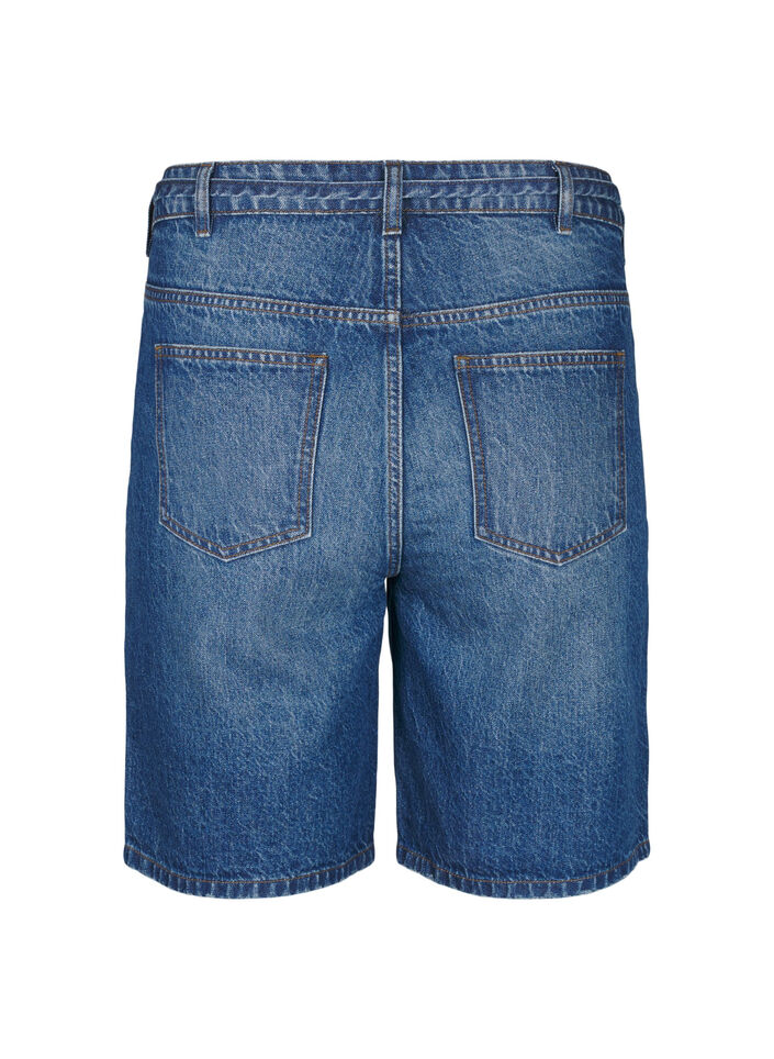 Figurn&auml;ra jeansshorts med knytsk&auml;rp, Bl&aring;, Packshot