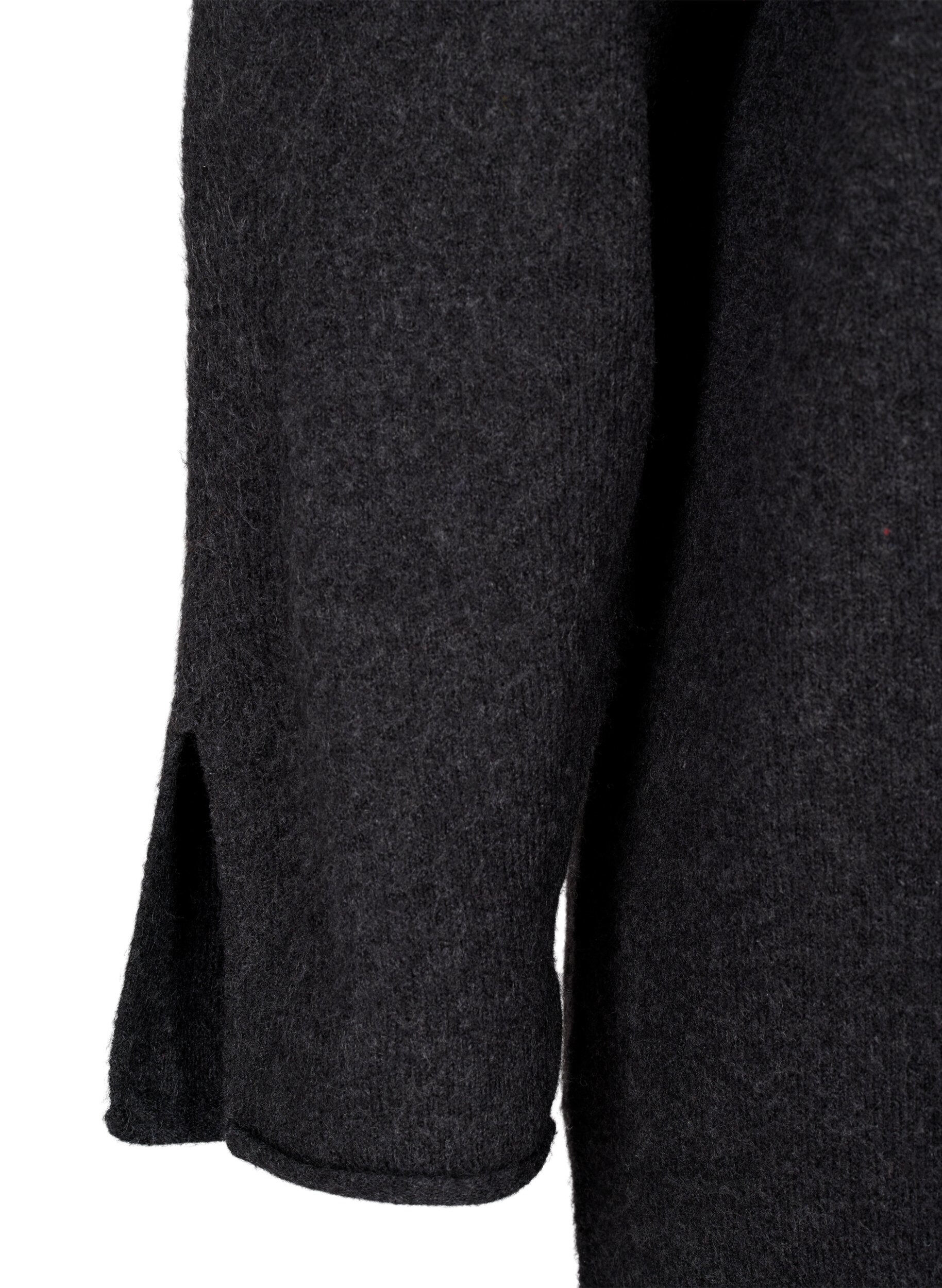 Zizzi Stickad kl&auml;nning med rund halsringning och slits, Dark Grey Melange, Packshot image number 3