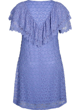 Kortärmad spetsklänning med breda volanger, Lavender Violet, Packshot image number 1