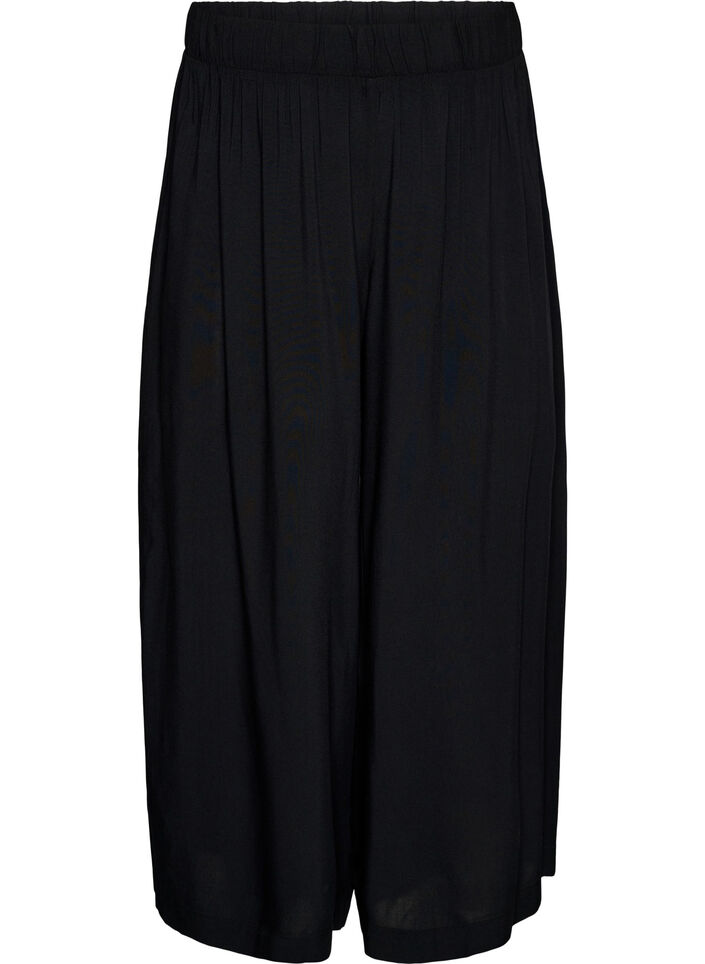 Culottes i viskos med h&ouml;g midja och vida ben, Svart, Packshot image number 0