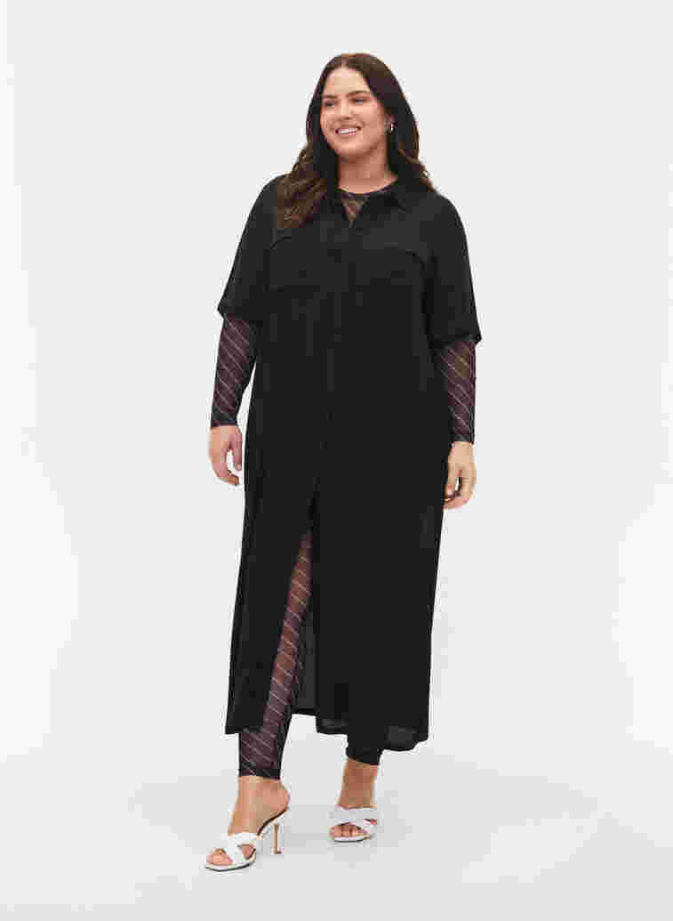 Kortärmad skjortklänning i viskos, Black, Model image number 0