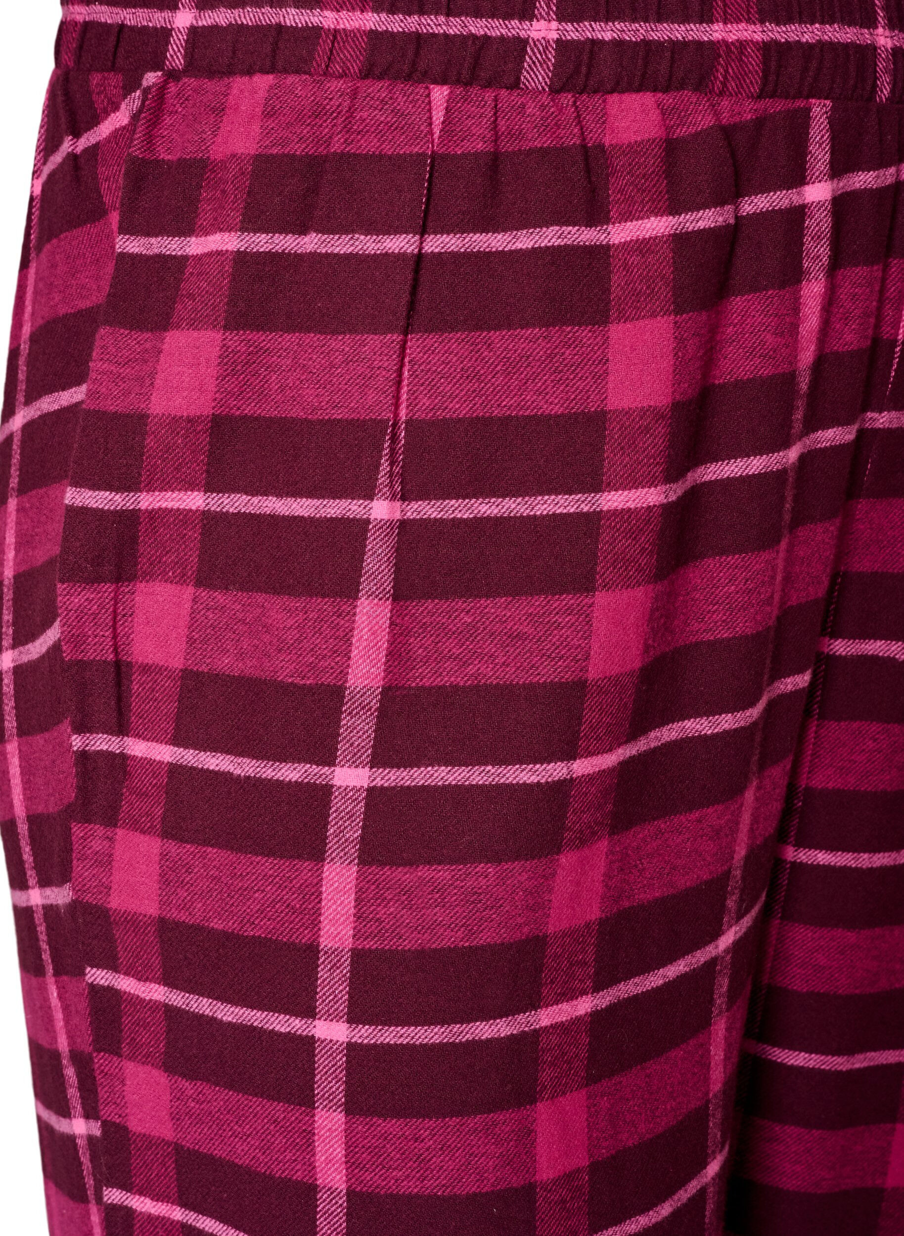 ZizziRutiga pyjamasbyxor i bomull, R&ouml;d, Packshot image number 2