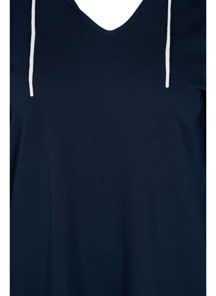 Lång sweatshirt med v-ringning och huva, Dark Sapphire, Packshot image number 3