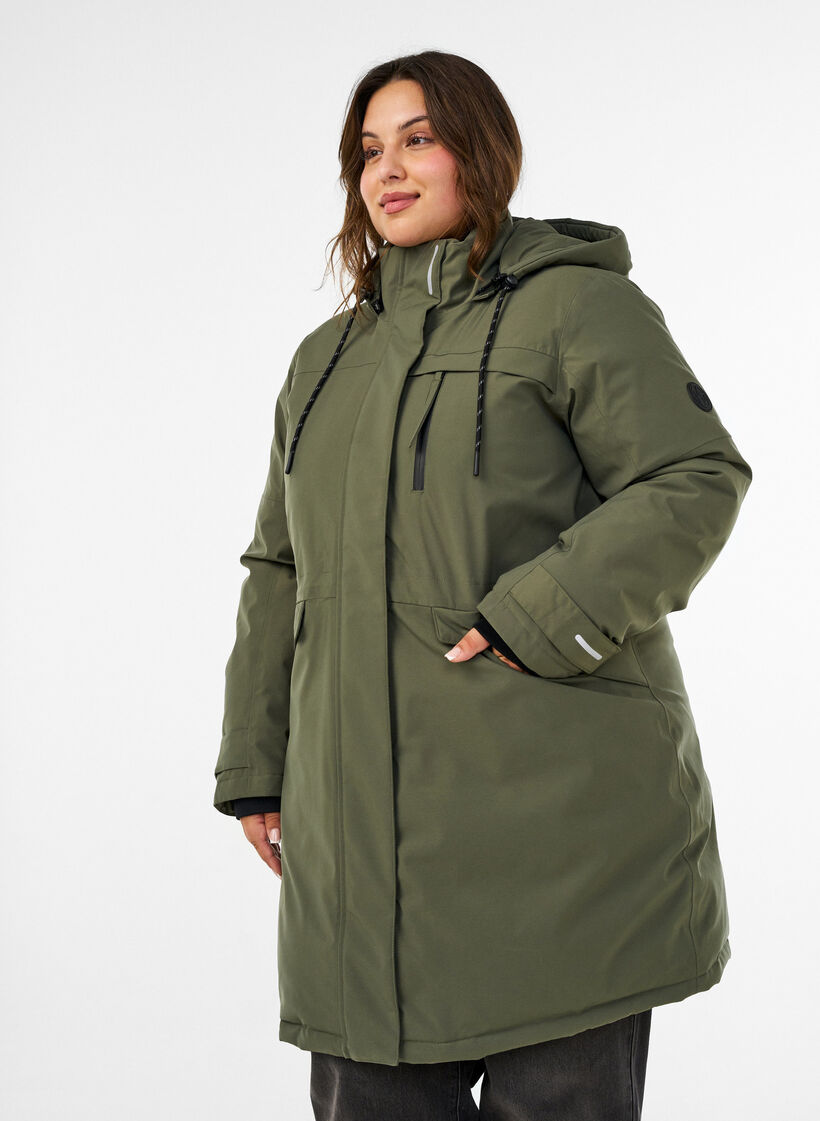 Vattenavvisande parkas med huva och funktionella detaljer, Gr&ouml;n, Model image number 0