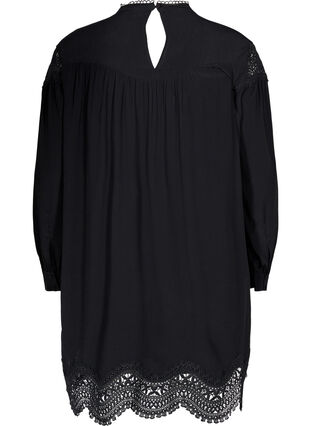 Klänning i viskos med broderade detaljer, Black, Packshot image number 1