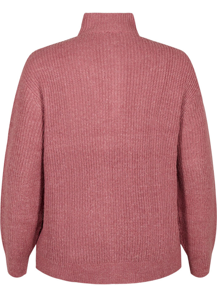 Stickad tr&ouml;ja med h&ouml;g hals och dragkedja, Rosa, Packshot image number 1