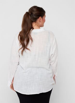 Långärmad skjorta i bomull med struktur, White, Model image number 1