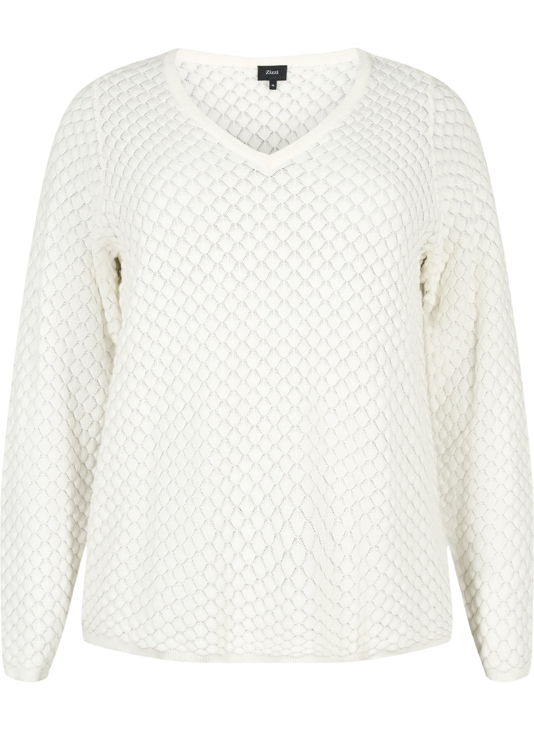 Zizzi Strukturm&ouml;nstrad tr&ouml;ja i ekologisk bomull	, Cloud Dancer, Packshot image number 0