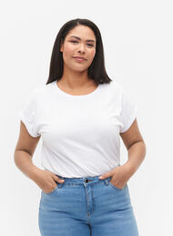 Kortärmad t-shirt i bomullsmix, Bright White, Model
