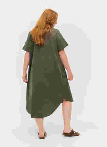 Lång bomullsskjorta med korta ärmar, Dusty Olive, Model image number 1