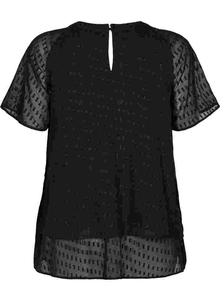 Blus i mönstrad chiffong med halvlånga ärmar , Black, Packshot image number 1