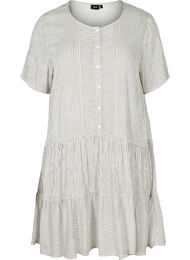 Kortärmad klänning med ränder och knappar, White Stripe