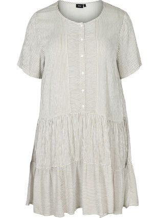 Kortärmad klänning med ränder och knappar, White Stripe, Packshot image number 0