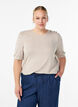 Blus med knappdetalj och korta puff&auml;rmar, Beige, Model image number 0