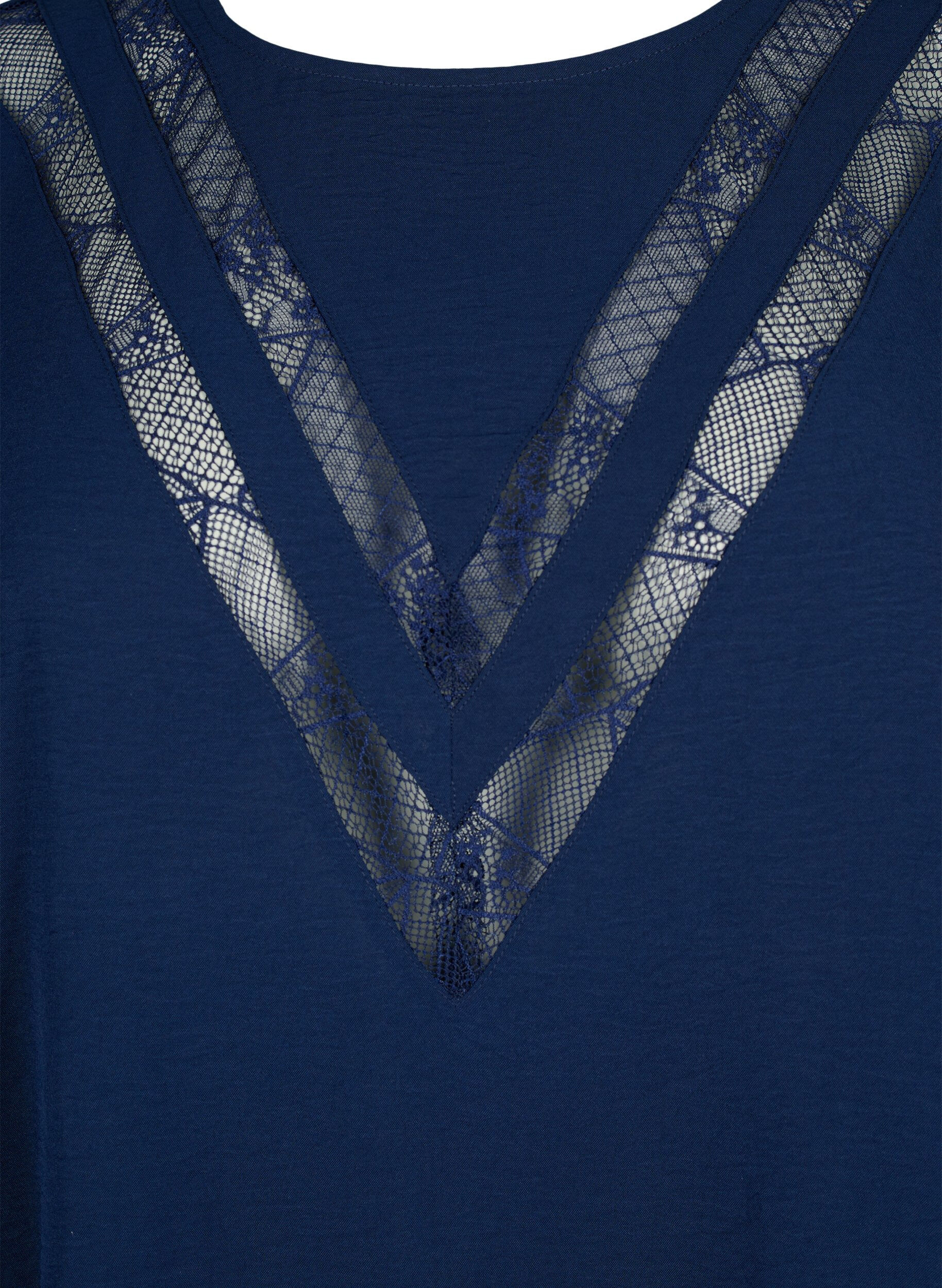 Zizzi L&aring;ng&auml;rmad blus med spets, Navy Blazer, Packshot image number 2