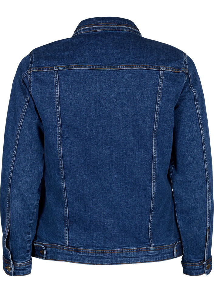 Kort denimjacka i bomull, Blue denim, Packshot image number 1