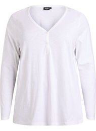 L&aring;ng&auml;rmad t-shirt med v-ringning och knappar, Vit