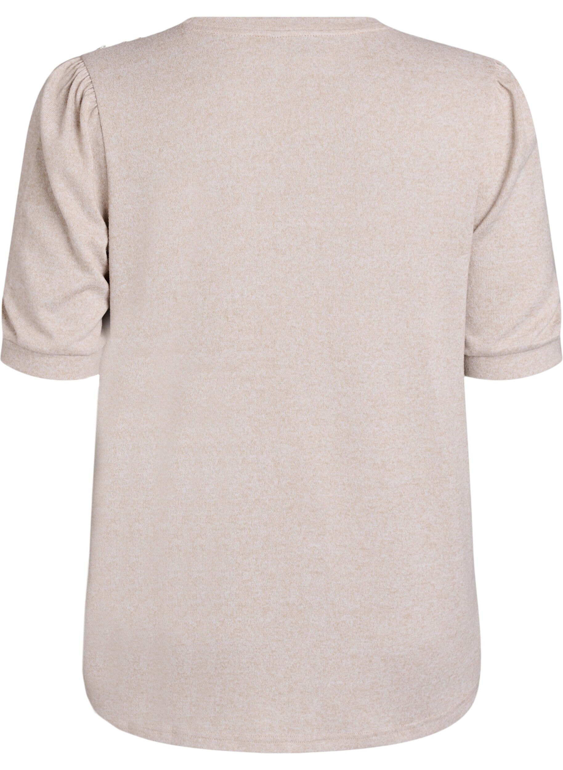 ZizziBlus med knappdetalj och korta puff&auml;rmar, Beige, Packshot image number 1