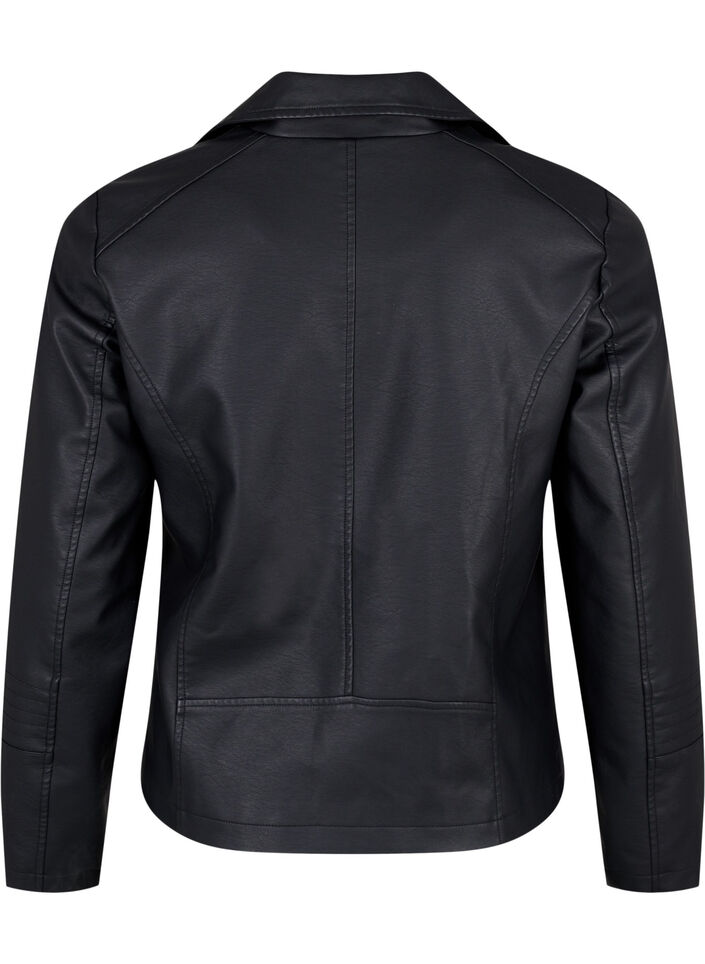 Imiterat l&auml;der biker jacka, Svart, Packshot image number 1