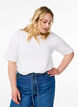 Blus i ribbad jersey med korta &auml;rmar, Vit, Model image number 0