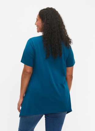 T-shirt i bomull med texttryck, Blue Coral HAPPY, Model image number 1
