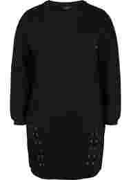 Tunika i sweatshirtmaterial med snörning, Black