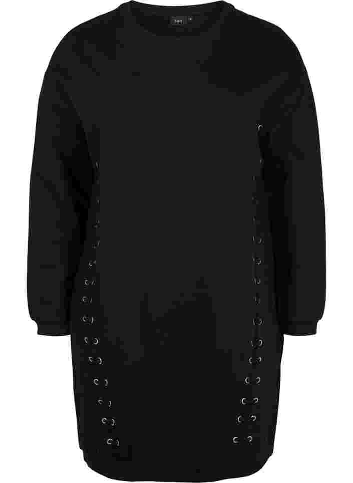 Tunika i sweatshirtmaterial med snörning, Black, Packshot image number 0
