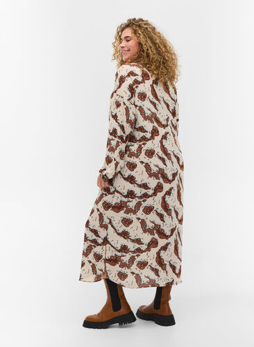 Mönstrad klänning med långa ärmar och knappar, Camouflage AOP, Model image number 1