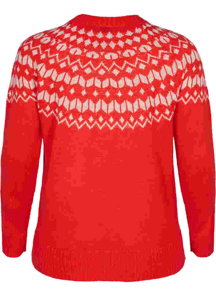 Stickad tröja med jacquardmönster, Fiery Red Comb, Packshot image number 1