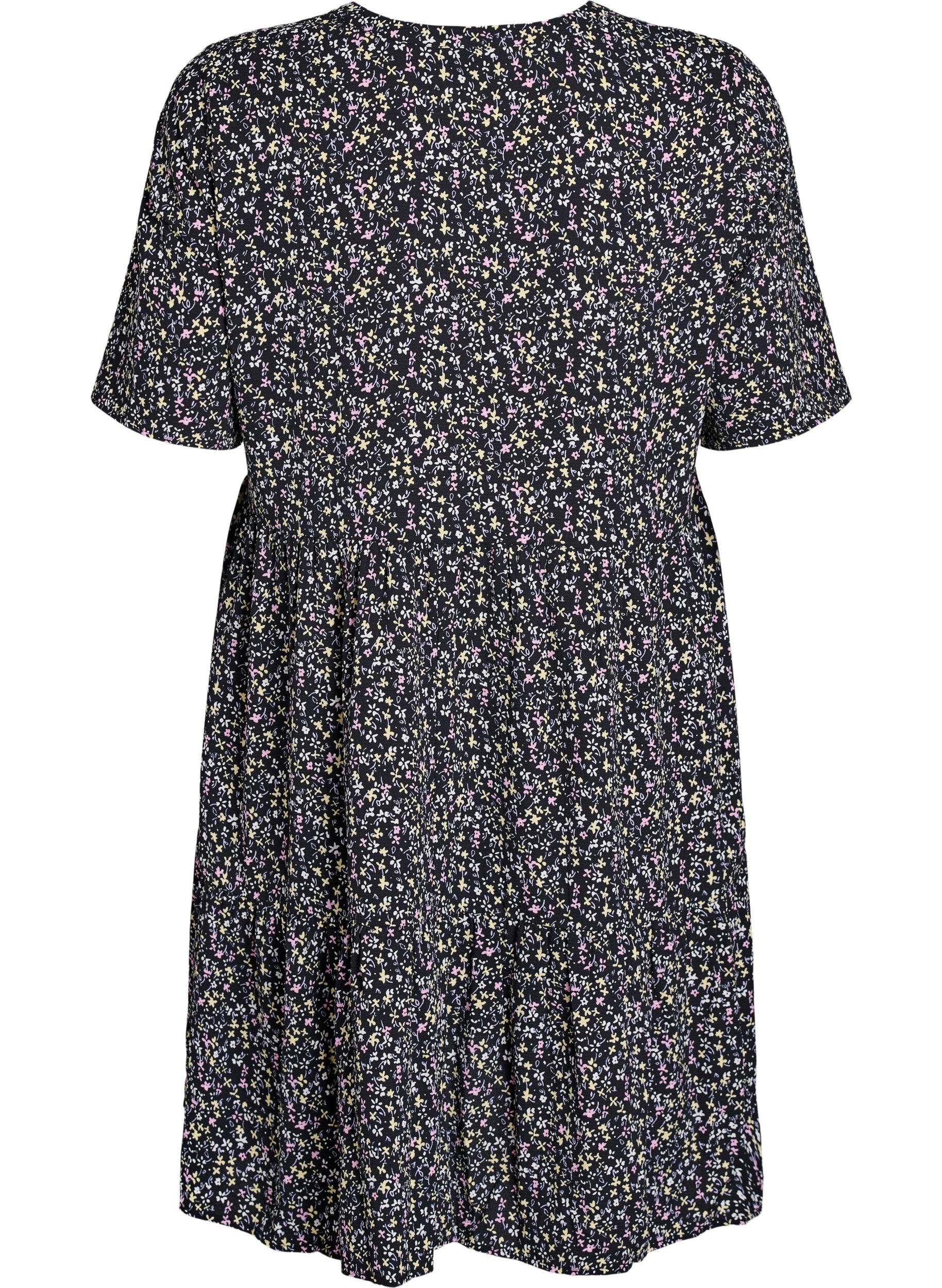 Zizzi Kort&auml;rmad kl&auml;nning med A-linje och sk&auml;rningar, Svart, Packshot image number 1