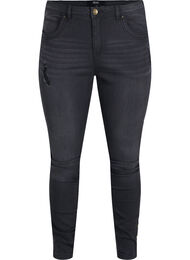 Amy jeans med super slim fit och slitna detaljer och knappar, Grey Denim