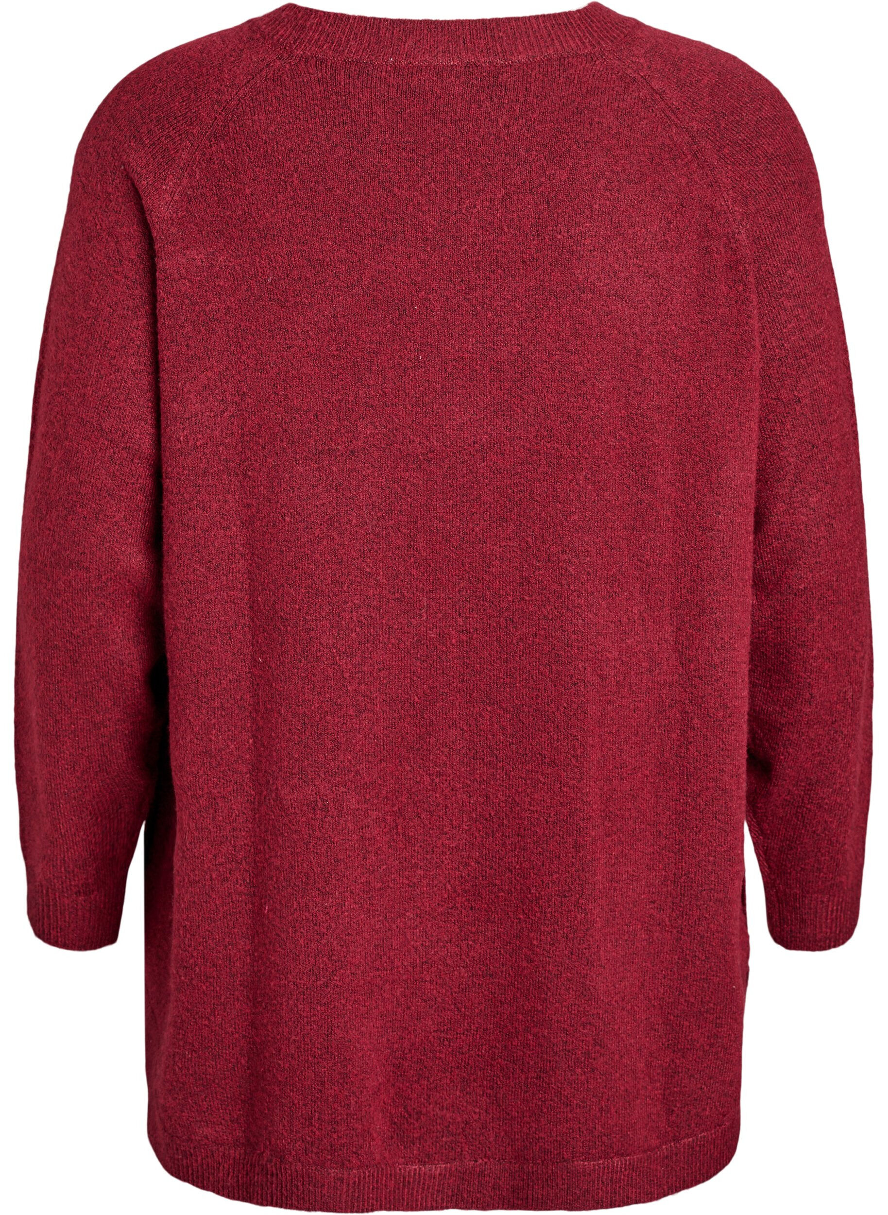 ZizziL&aring;ng stickad blus med kulknappar, M&ouml;rk Bordeaux, Packshot image number 1