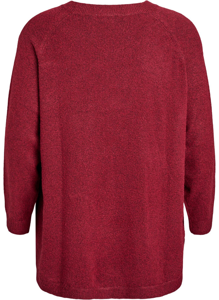 L&aring;ng stickad blus med kulknappar, M&ouml;rk Bordeaux, Packshot image number 1