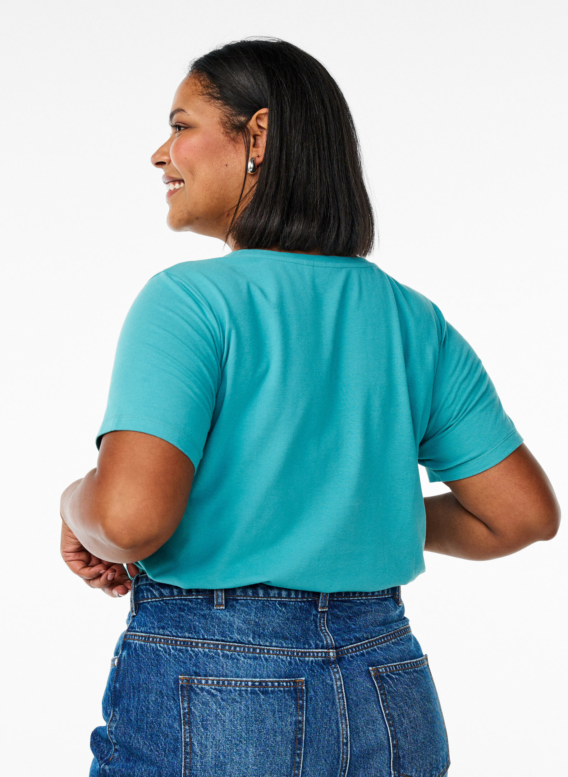 ZizziEnf&auml;rgad t-shirt i bomull, Bl&aring;, Model image number 2