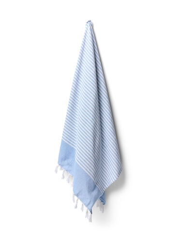 Randig handduk med fransar, Light Blue Melange, Packshot image number 0