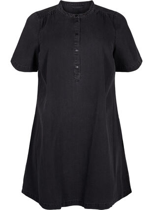 A-formad denimklänning med korta ärmar, Grey Denim, Packshot image number 0