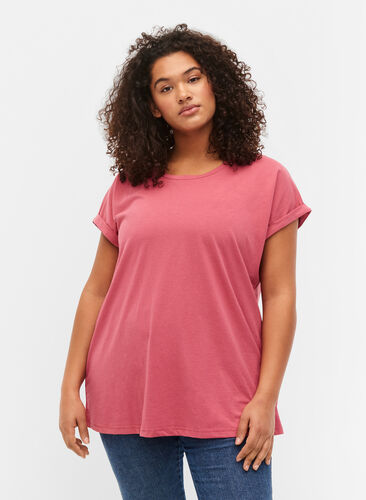 Kortärmad t-shirt i bomullsmix, Rasperry Pink, Model image number 0