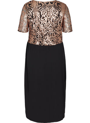 Kortärmad klänning med paljetter, Black, Packshot image number 1