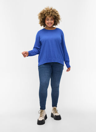 Långärmad tröja med ribb och slits, Dazzling Blue Mel., Model image number 2